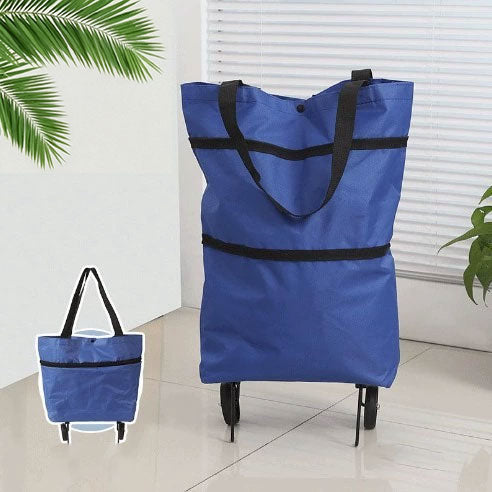 2-in-1 Foldable Shopping Cart with Wheels,Waterproof & Sturdy Grocery Bag Hand Truck