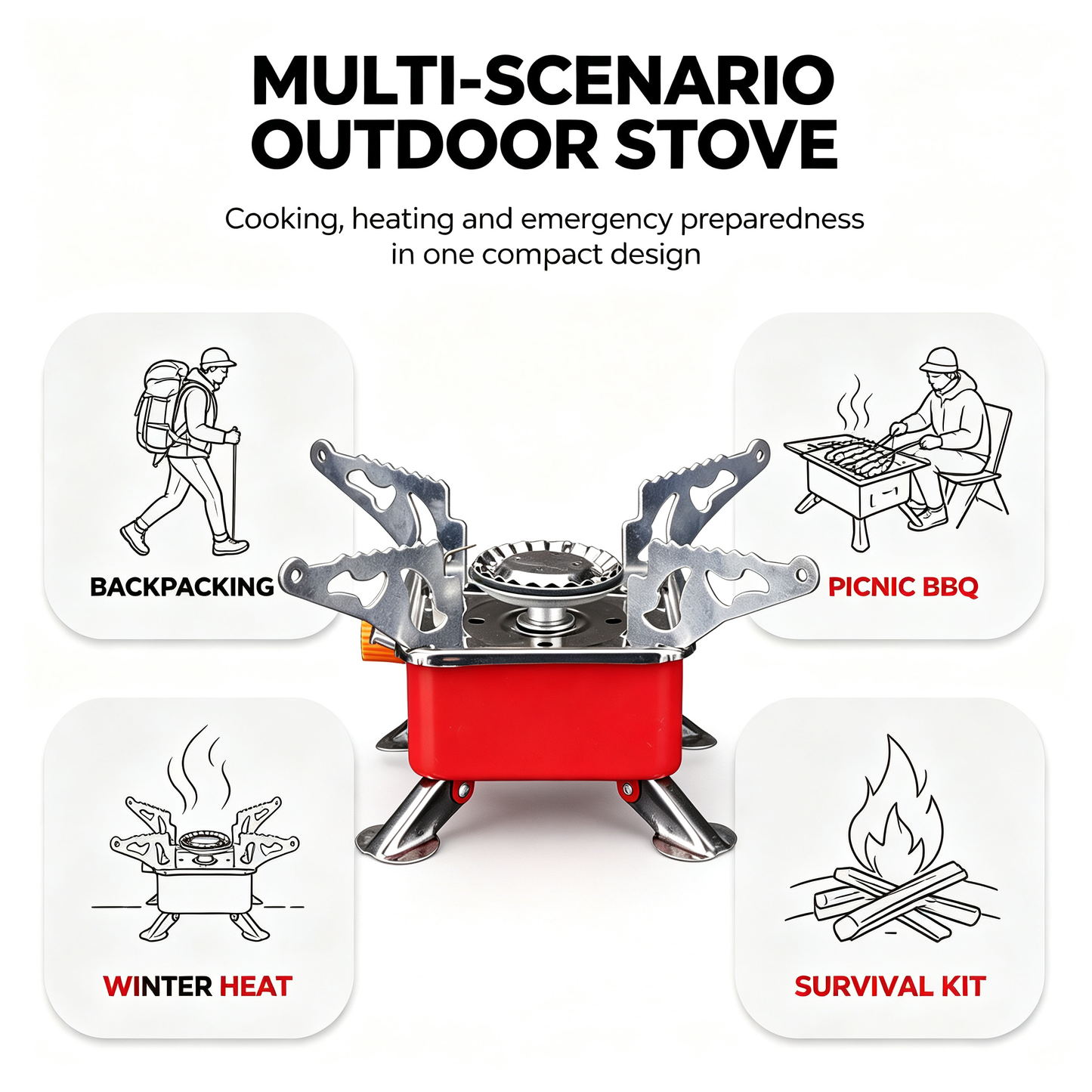 Portable Propane Gas Camping Stove,2800W Collapsible Windproof for Outdoor Cooking, Backpacking, Hiking and Picnic