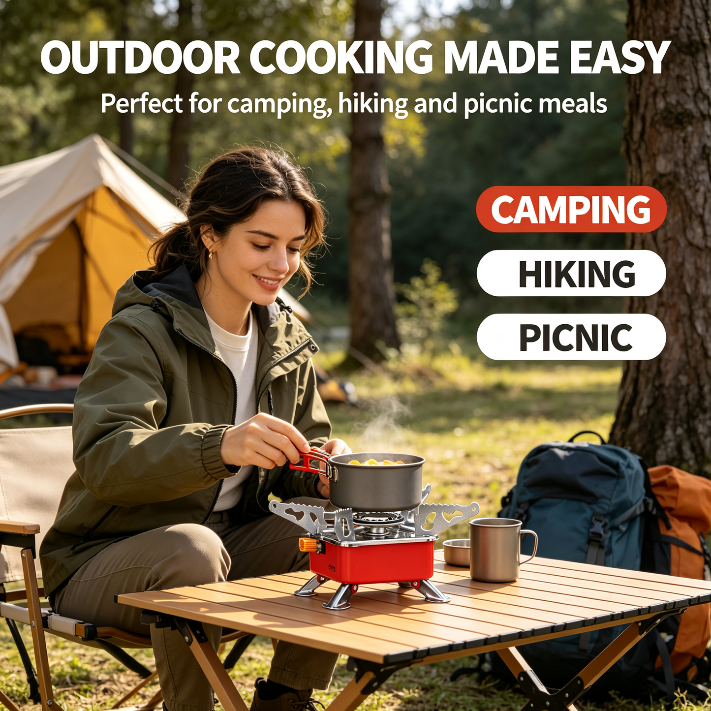 Portable Propane Gas Camping Stove,2800W Collapsible Windproof for Outdoor Cooking, Backpacking, Hiking and Picnic