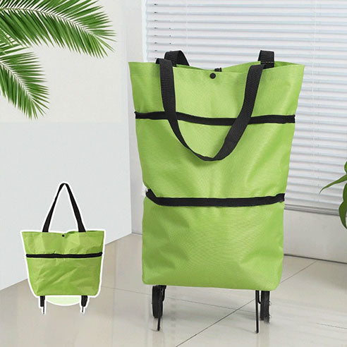 2-in-1 Foldable Shopping Cart with Wheels,Waterproof & Sturdy Grocery Bag Hand Truck