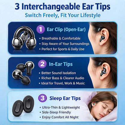 3 In 1 Earbuds with Clip‑On, In‑Ear & Sleep Earphones