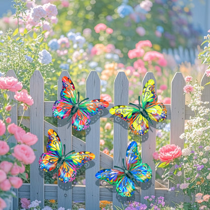 4 Pack Metal Butterfly Wall Decor Outdoor - Hanging Metal Butterflies Wall Art Sculptures