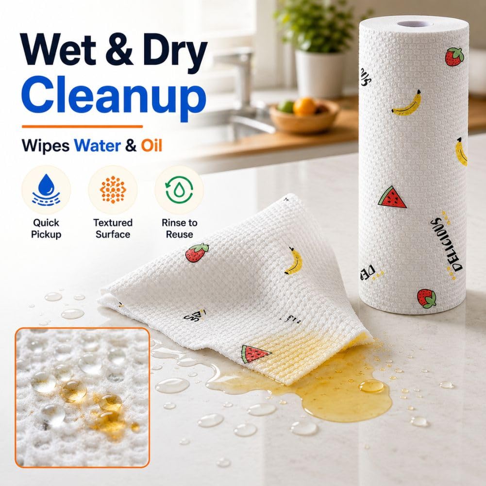 50 Pcs Thickened Reusable Cleaning Lazy Cloth, Washable Kitchen Printed Paper Towels