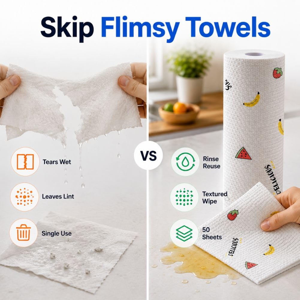 50 Pcs Thickened Reusable Cleaning Lazy Cloth, Washable Kitchen Printed Paper Towels
