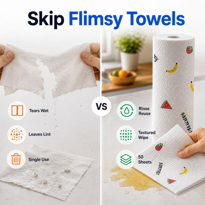 50 Pcs Thickened Reusable Cleaning Lazy Cloth, Washable Kitchen Printed Paper Towels