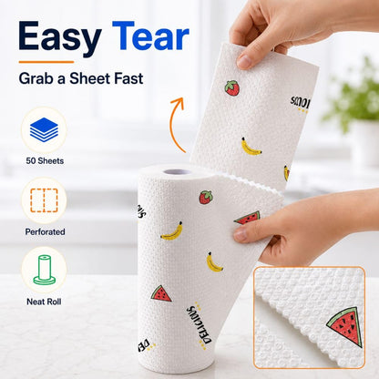 50 Pcs Thickened Reusable Cleaning Lazy Cloth, Washable Kitchen Printed Paper Towels