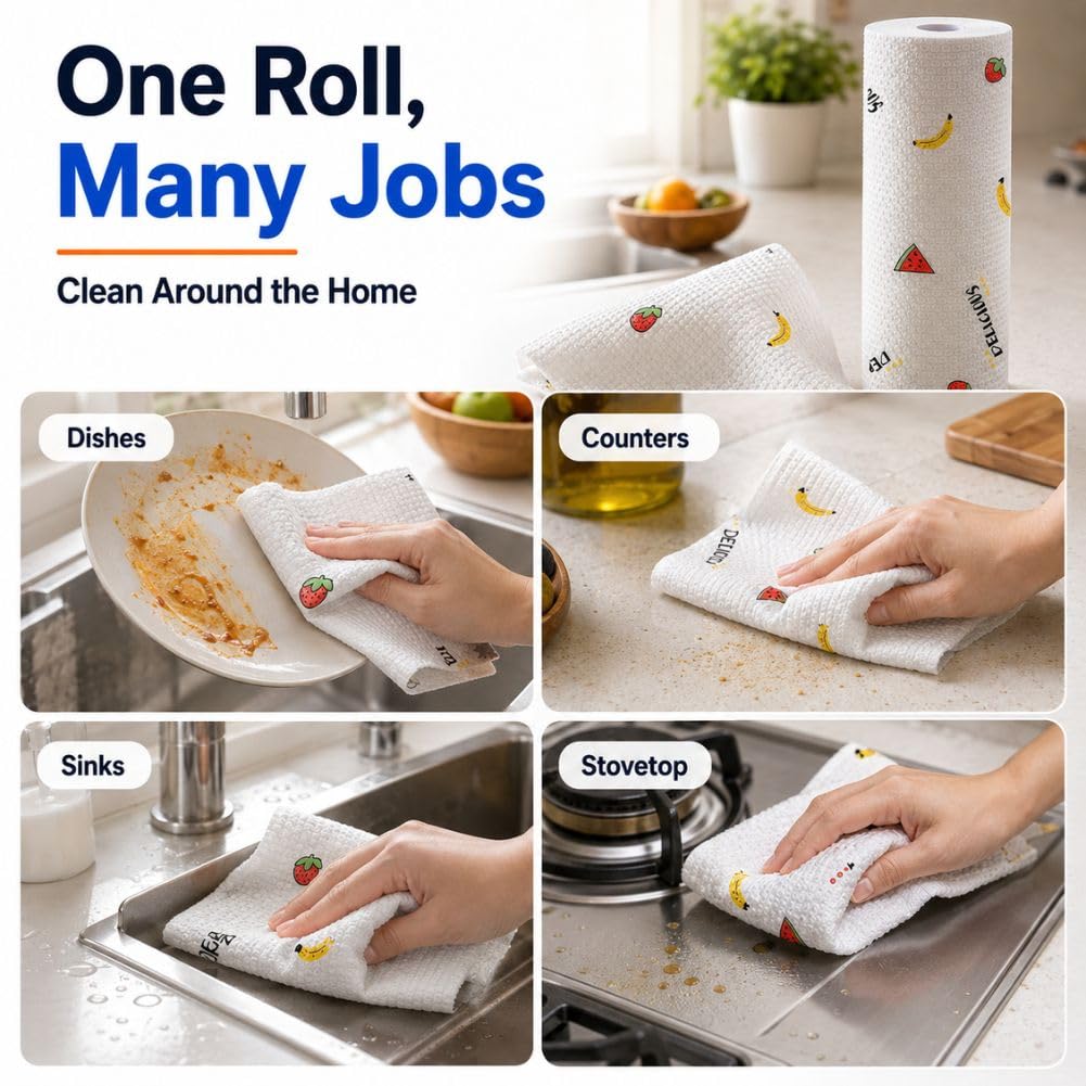 50 Pcs Thickened Reusable Cleaning Lazy Cloth, Washable Kitchen Printed Paper Towels