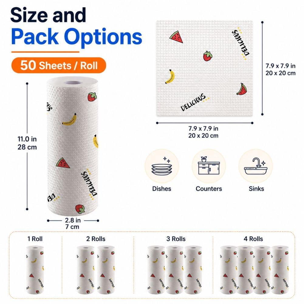 50 Pcs Thickened Reusable Cleaning Lazy Cloth, Washable Kitchen Printed Paper Towels