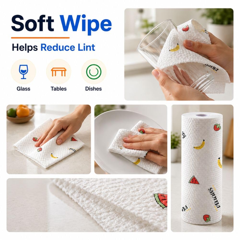 50 Pcs Thickened Reusable Cleaning Lazy Cloth, Washable Kitchen Printed Paper Towels