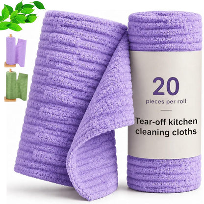 20 Pcs Tearable Plush Cleaning Cloth Roll, Reusable 10 * 10in Absorbent Fast Drying Wet Dry Use Lint-Free Cleaning Rags