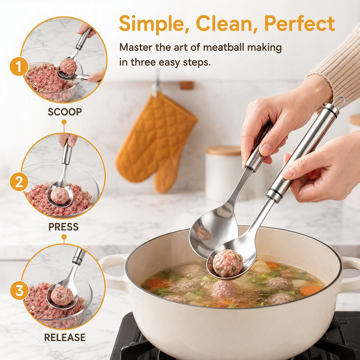 Meatball Maker Spoon Set,Stainless Steel Manual Meat Ball Cooking Tool