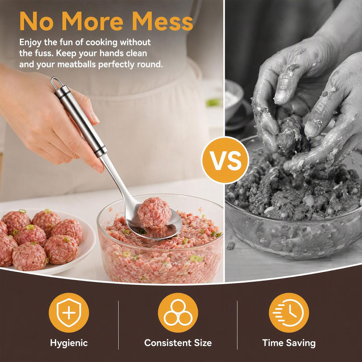 Meatball Maker Spoon Set,Stainless Steel Manual Meat Ball Cooking Tool