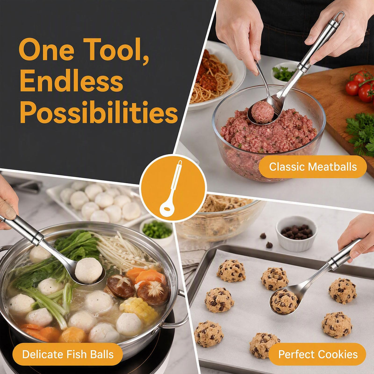 Meatball Maker Spoon Set,Stainless Steel Manual Meat Ball Cooking Tool