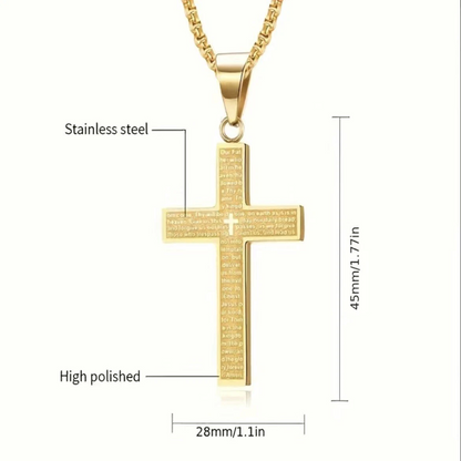 Rnivida Stainless Steel Lord's Prayer Cross Pendant Necklace