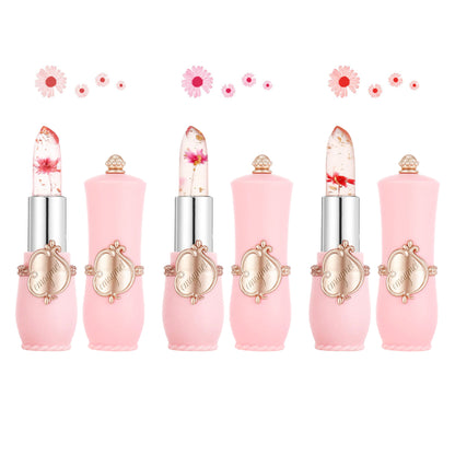 3 Pack Crystal Jelly Flower Magic Temperature Color Change Lipstick