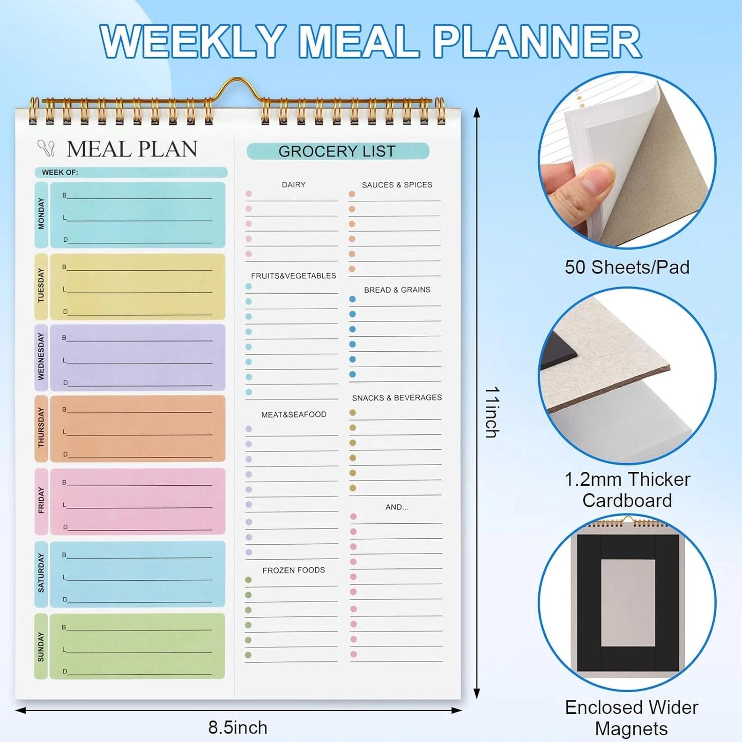 Magnetic Weekly Meal Planner Pad Grocery List 50 Sheets Adults Meal Planning Notepad