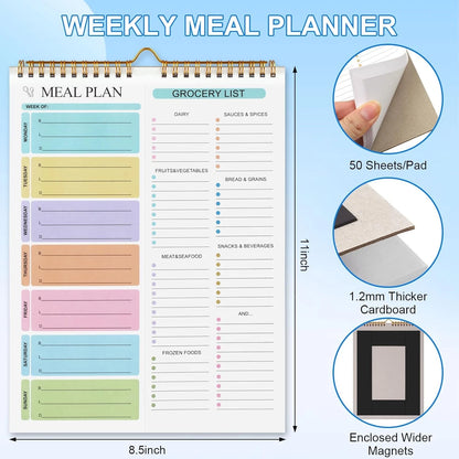 Magnetic Weekly Meal Planner Pad Grocery List 50 Sheets Adults Meal Planning Notepad