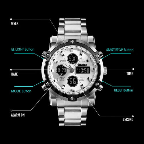Men Quartz Watch Male Steel Wristwatch Fashion Big Dial Shockproof Watches