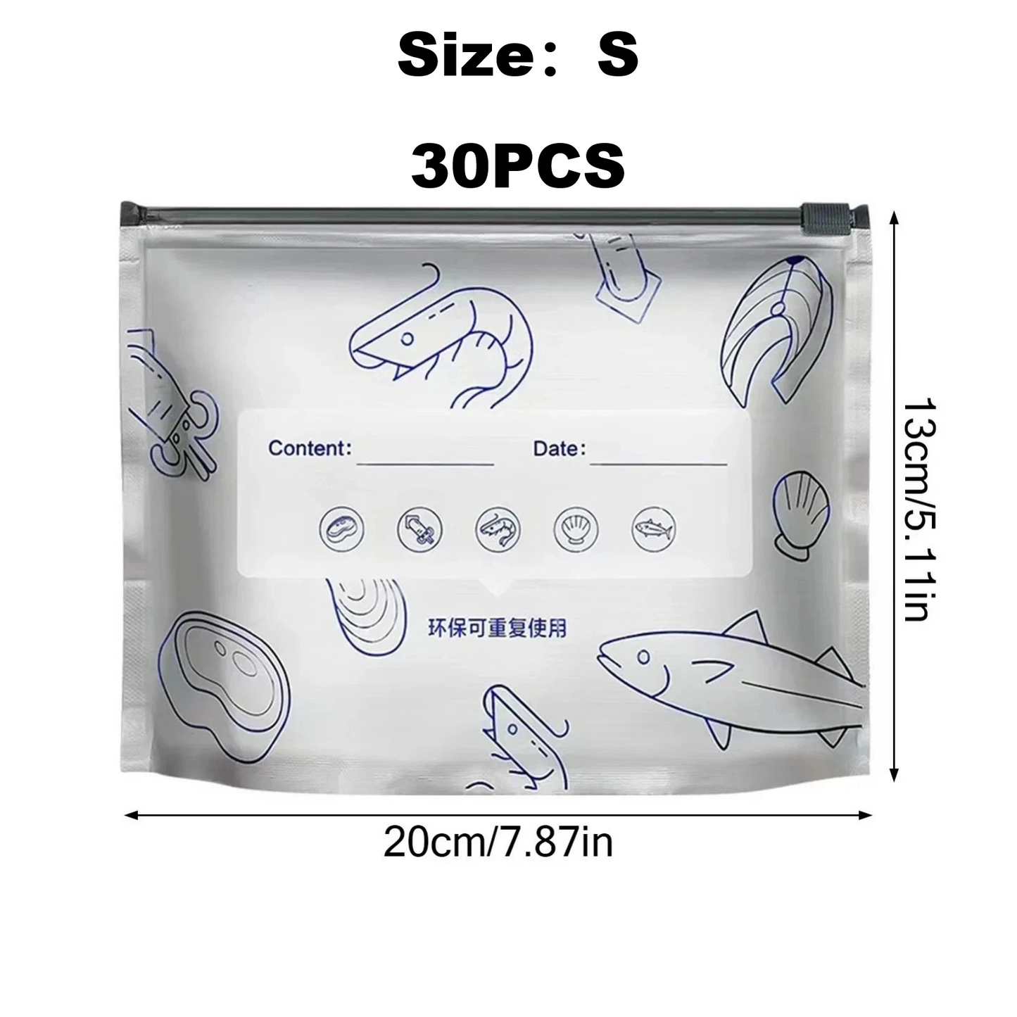 30PCS Reusable Aluminum Foil Sealable Storage Bags with Zipper For Meat Fruit