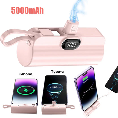 Portable Dual Connector For iPhone & USB C Mini Power Bank Charger Fast Charging