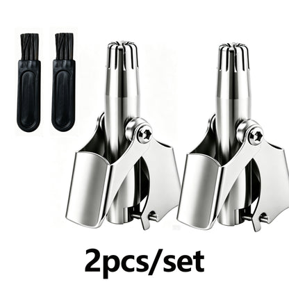 2PCS Stainless Steel Manual Nose Hair Trimmer with Cleanning Brush