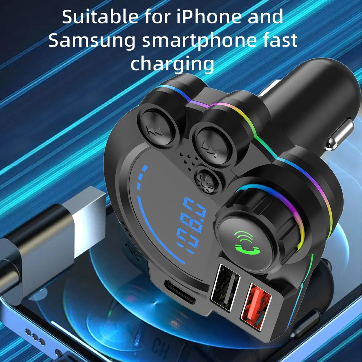 Bluetooth 5.3 FM Transmitter Car Accessory with PD20W Fast & QC3.0 Support Dual USB Charging