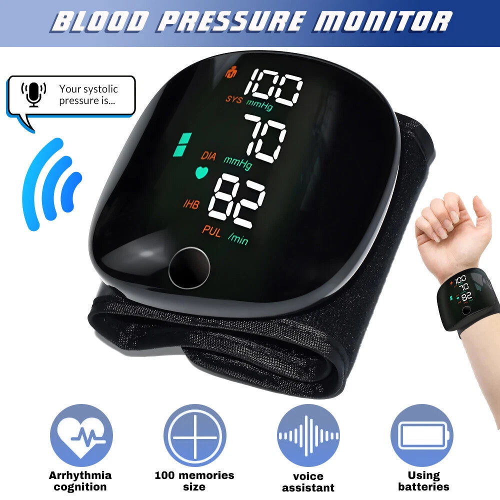 Wrist High Blood Pressure Monitor Automatic LCD Heart Rate Gauge BP Cuff Machine