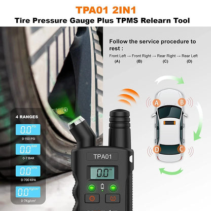 2 in 1 TPMS Relearn Tool Plus Digital Tire Pressure Gauge Reset Sensor For GM