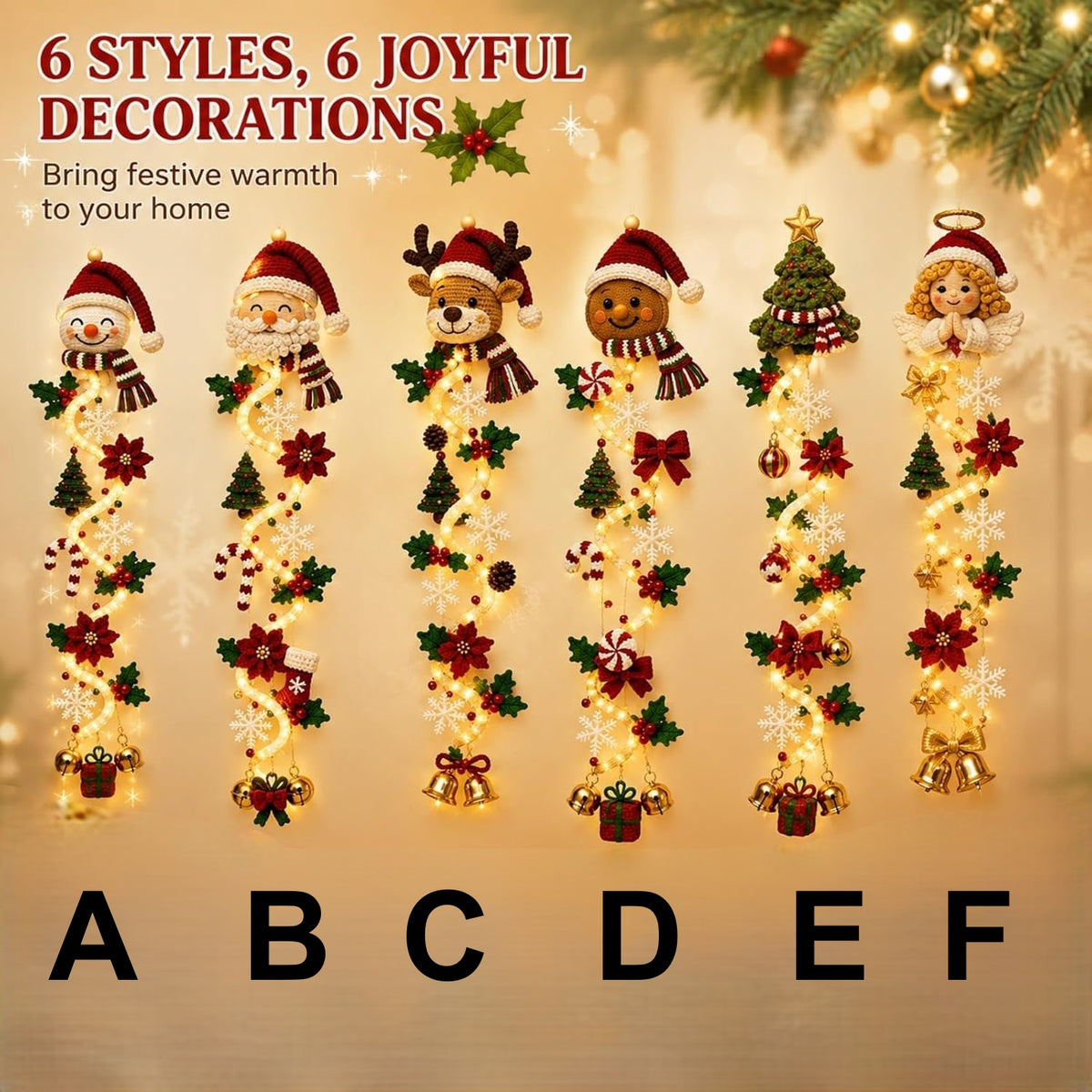 6 Styles Glowing Christmas Door Hanger, Lighted Christmas Door Hanger