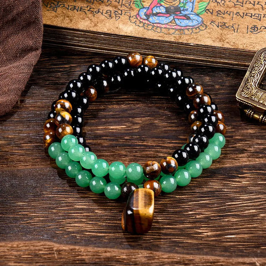 Wealth & Abundance Crystal Necklace - Green Aventurine and Tiger's Eye Pendant