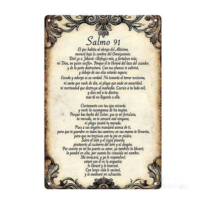 Vintage Spanish Psalm 91 Inspirational Religious Wall Art with Ornate Frame