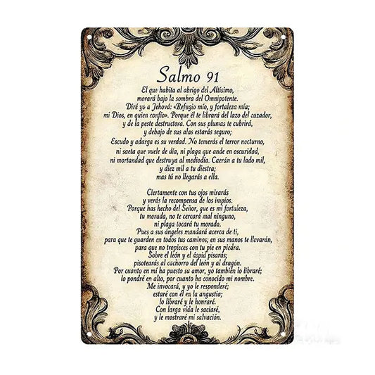 Vintage Spanish Psalm 91 Inspirational Religious Wall Art with Ornate Frame