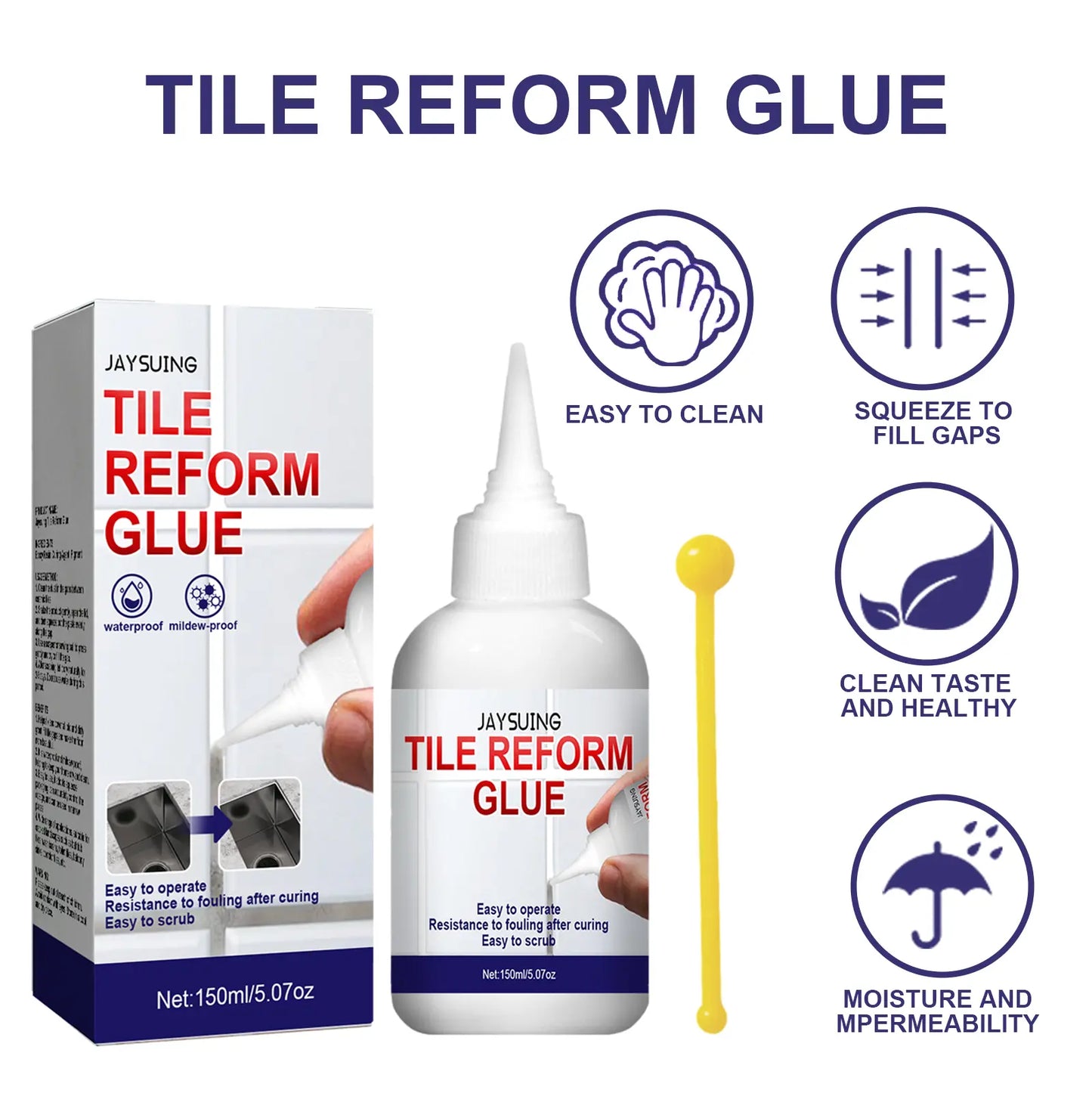 Pre-Mixed Mold-Resistant Glue-Based Tile Adhesive & Tile Grouting Tool Set