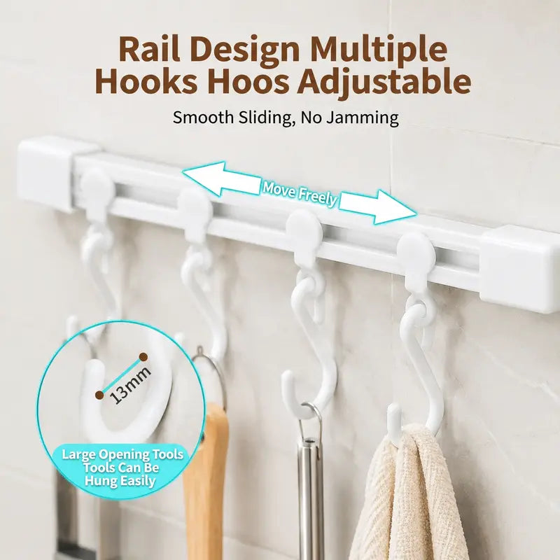 10-Hook Adjustable Multifunctional Slide Rail Adhesive Wall Organiser