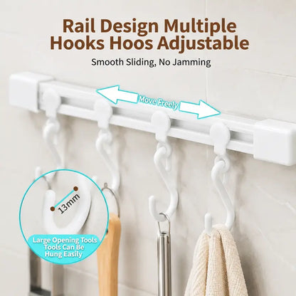 10-Hook Adjustable Multifunctional Slide Rail Adhesive Wall Organiser