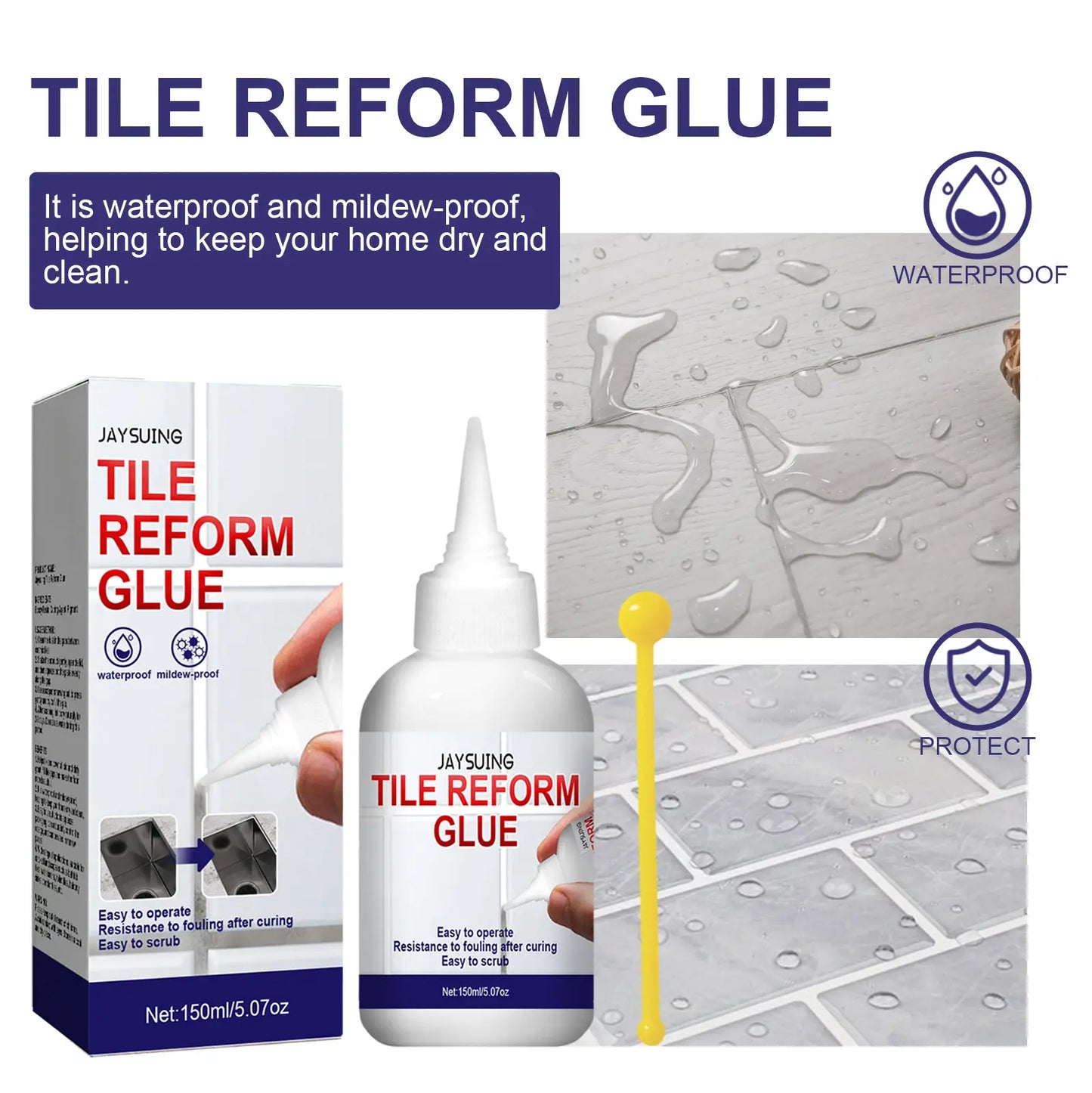 Pre-Mixed Mold-Resistant Glue-Based Tile Adhesive & Tile Grouting Tool Set