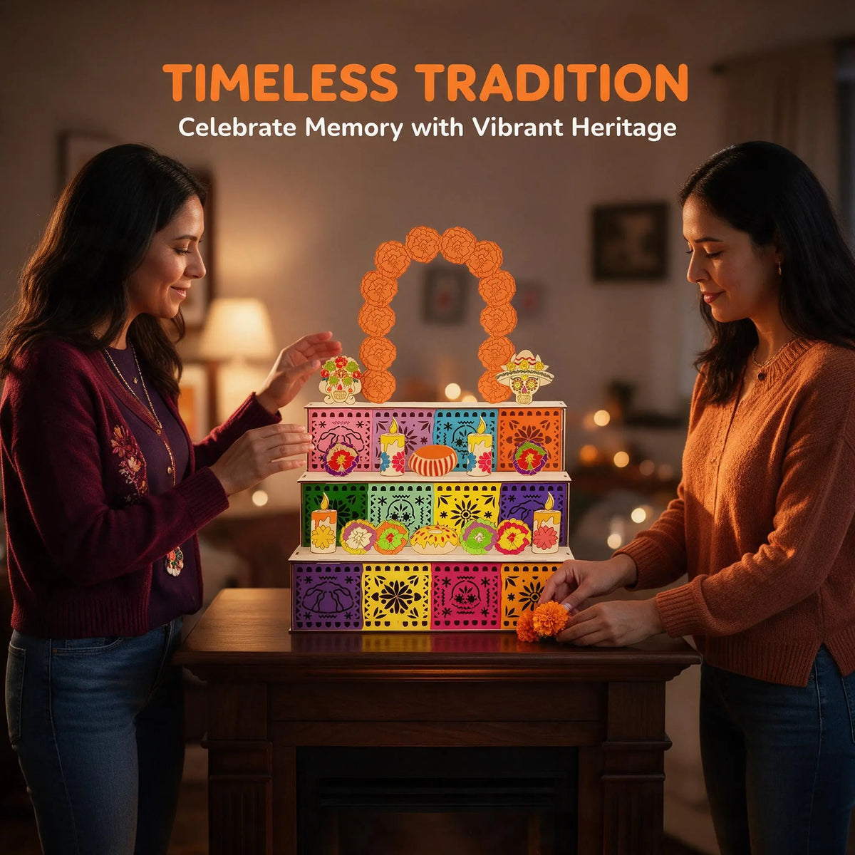 Mexican Day of the Dead 3-Tier Wooden Altar Display Set