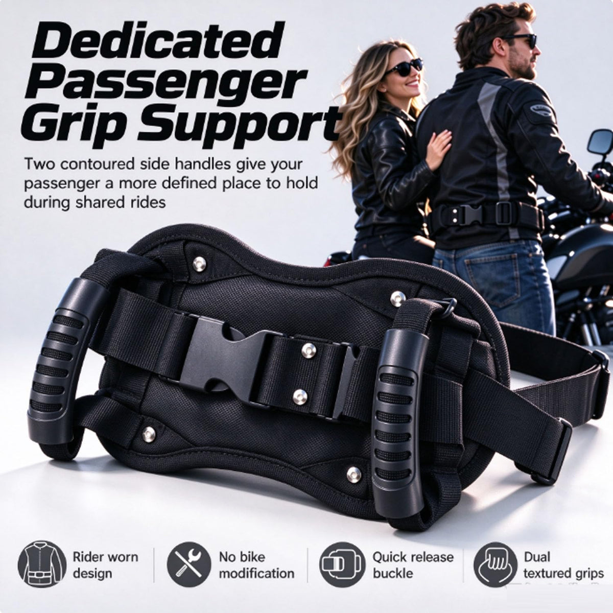 Motorcycle Waist Safety Belt with Handles, Motorcycle Passenger Pillion Grab Handles