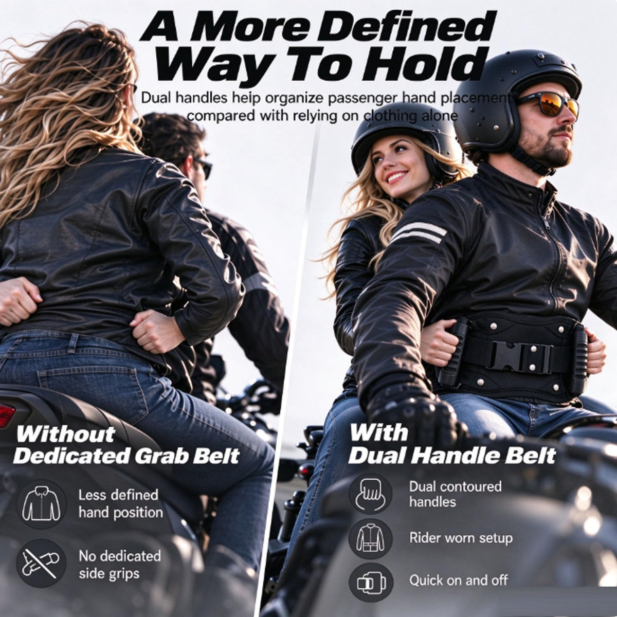 Motorcycle Waist Safety Belt with Handles, Motorcycle Passenger Pillion Grab Handles