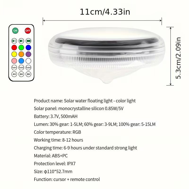 Solar Rechargeable Floating Pool Lights - Pool Lights That Float with Remote Control