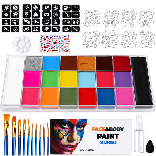 20 Colors Oil-Based Face & Body Paint Set for Adults