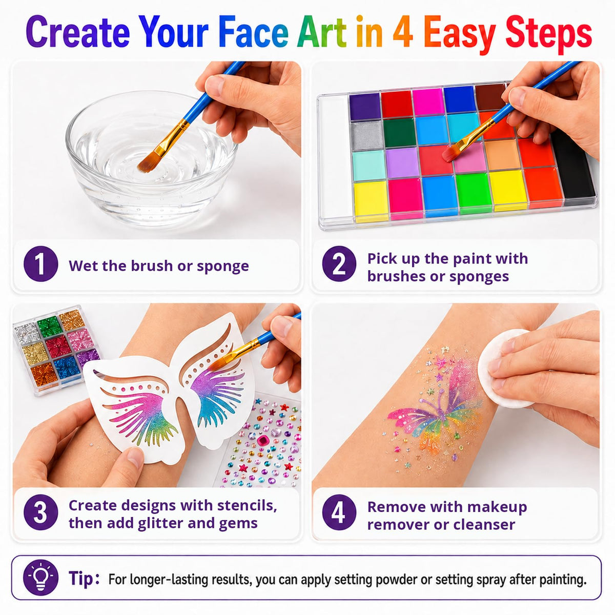 20 Colors Oil-Based Face & Body Paint Set for Adults