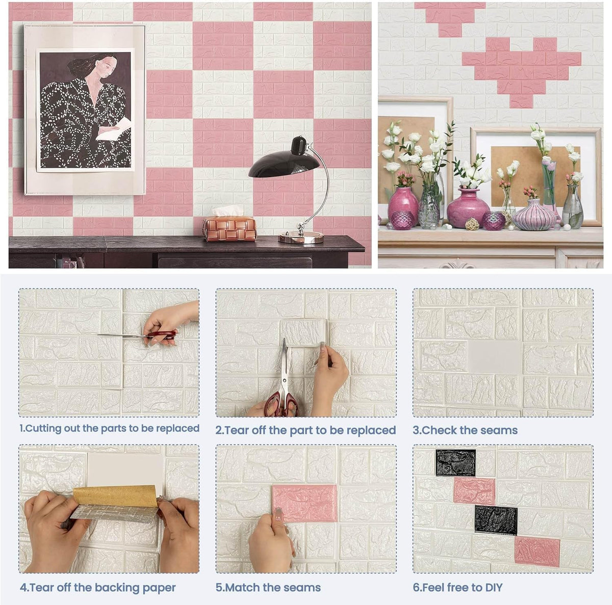 10 Pcs 3D Brick Wall Panels Peel and Stick Tile - Stick on Backsplash Tiles