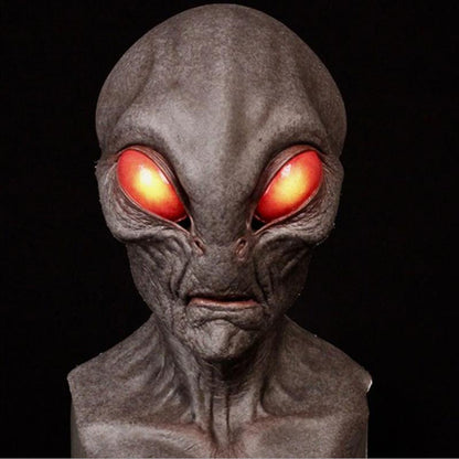 Realistic Area 51 Alien Full Head Latex Mask, Scary Creepy Prop for Adults Cosplay Costume Party