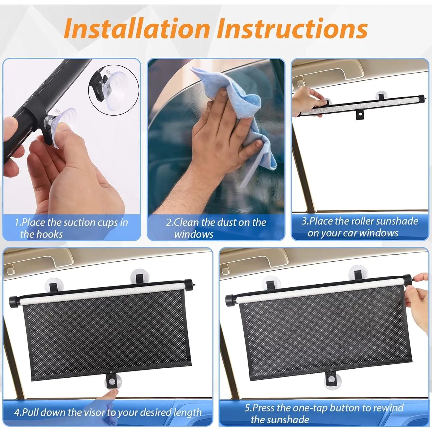 2 Pack Retractable Sun Shades for Blocks Heat and UV Rays Glare Protection
