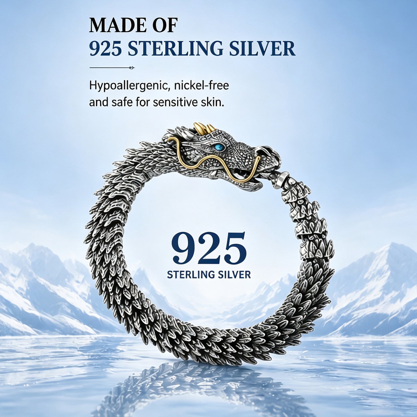 Vintage Dragon Head Sliver Domineering Handmade Bracelet for Men