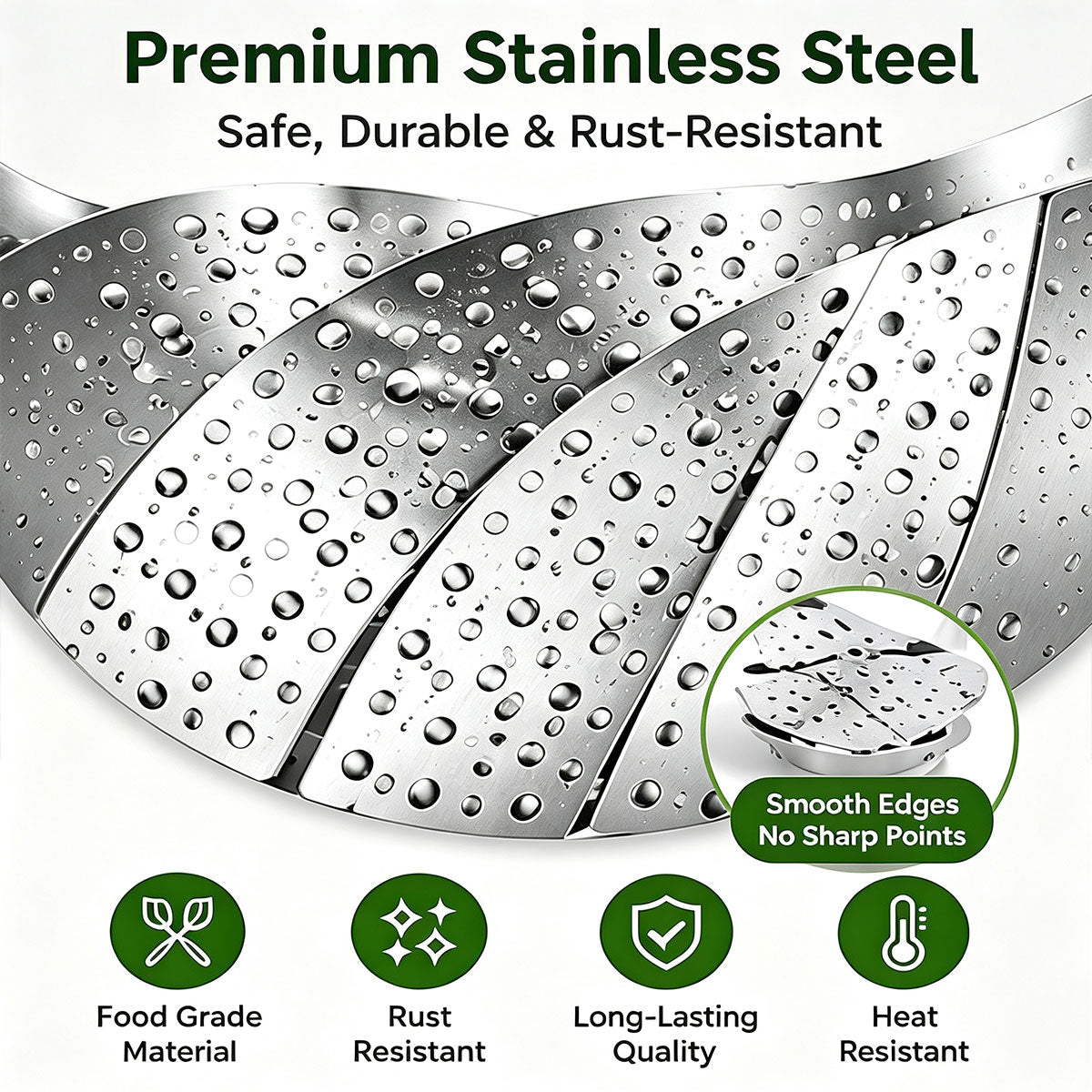 Folding Expandable Steaming Insert with Extendable Handle Fits Various Size Pot