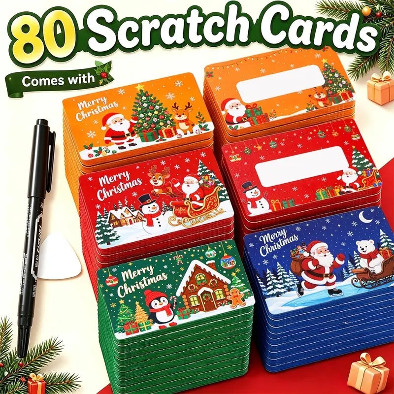 80 Pcs Cartoon Christmas Scratch Cards DIY Christmas Gift Ideas for Kids Xmas Party Supplies