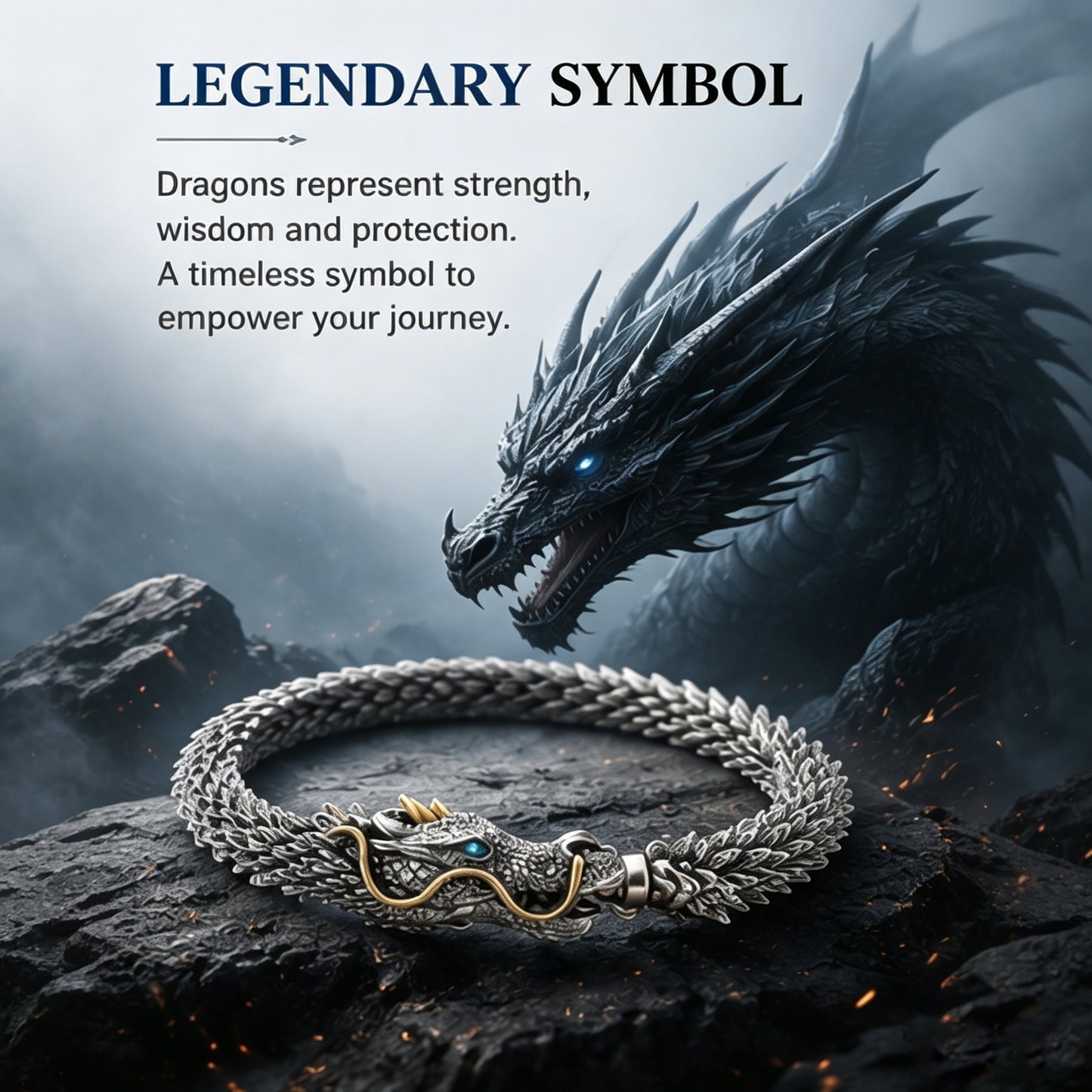 Vintage Dragon Head Sliver Domineering Handmade Bracelet for Men