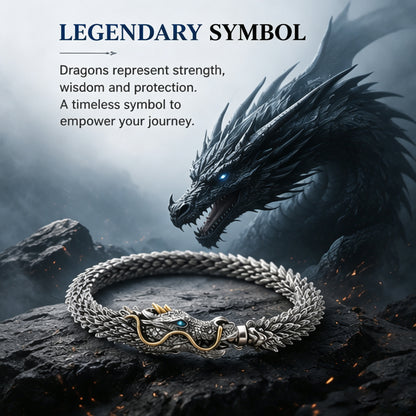 Vintage Dragon Head Sliver Domineering Handmade Bracelet for Men